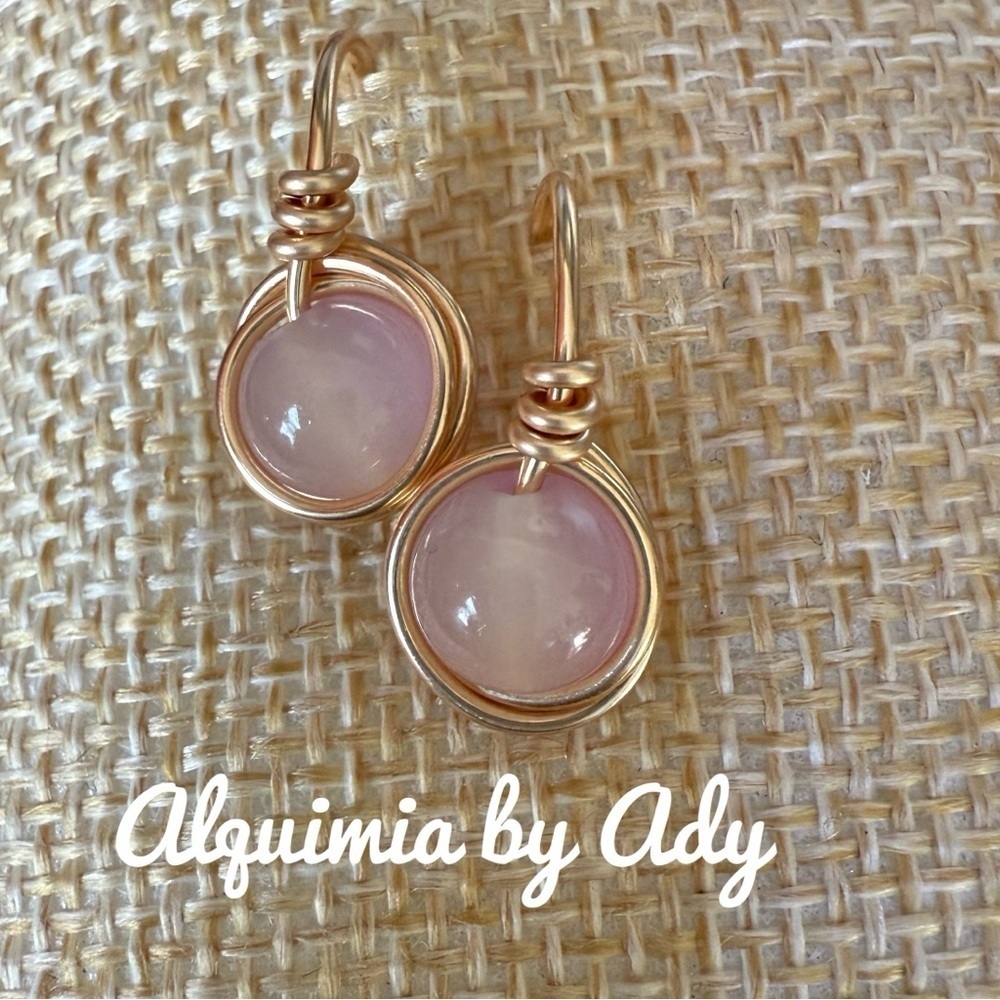 Pink jade and gold statement earrings